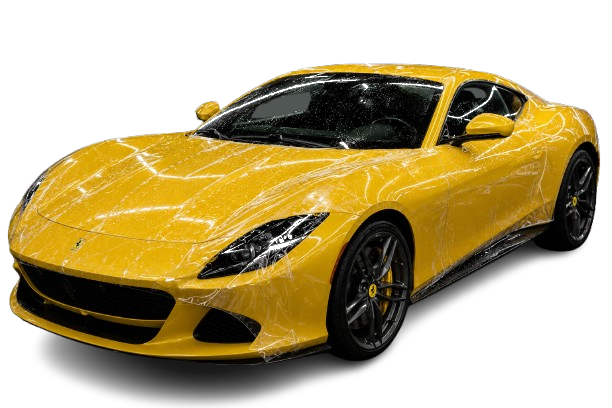 Yellow sports car with paint protection film